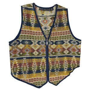 Vintage New Identity Full Zip Tapestry‎ Vest Size XL Aztec Western Geometric